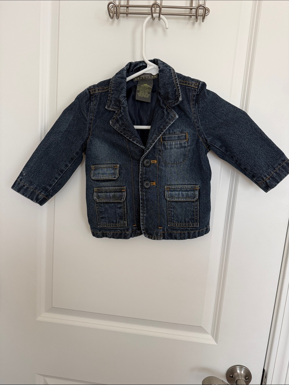 Rare Kenneth Cole 12M Dark Blue Denim Jacket with Pockets